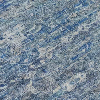 8' X 10' Denim Blue And Ivory Ikat Washable Indoor Outdoor Area Rug