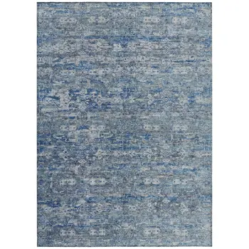 10' X 14' Denim Blue And Ivory Ikat Washable Indoor Outdoor Area Rug