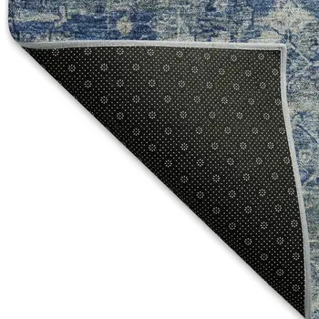 10' X 14' Denim Blue And Ivory Ikat Washable Indoor Outdoor Area Rug