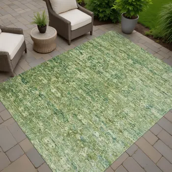 3' X 5' Olive Green And Sage Ikat Washable Indoor Outdoor Area Rug