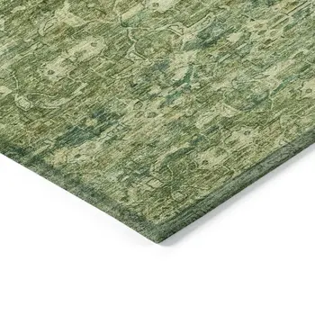 3' X 5' Olive Green And Sage Ikat Washable Indoor Outdoor Area Rug