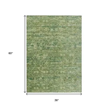 3' X 5' Olive Green And Sage Ikat Washable Indoor Outdoor Area Rug