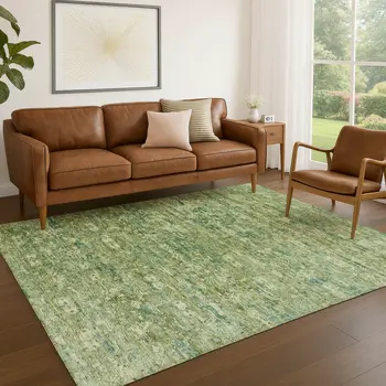 3' X 5' Olive Green And Sage Ikat Washable Indoor Outdoor Area Rug