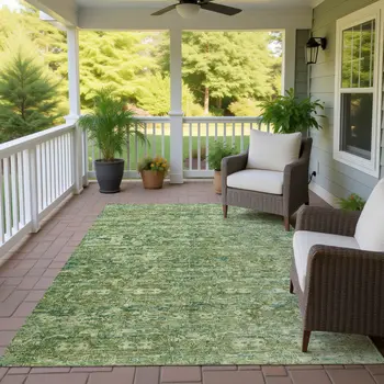3' X 5' Olive Green And Sage Ikat Washable Indoor Outdoor Area Rug
