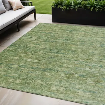 5' X 8' Olive Green And Sage Ikat Washable Indoor Outdoor Area Rug