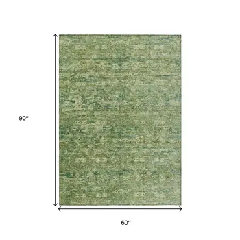 5' X 8' Olive Green And Sage Ikat Washable Indoor Outdoor Area Rug