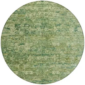 8' Olive Green And Sage Round Ikat Washable Indoor Outdoor Area Rug