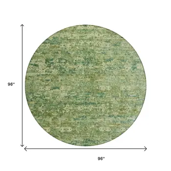 8' Olive Green And Sage Round Ikat Washable Indoor Outdoor Area Rug