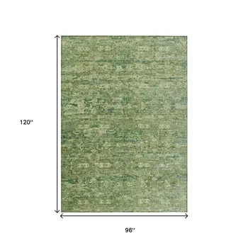 8' X 10' Olive Green And Sage Ikat Washable Indoor Outdoor Area Rug