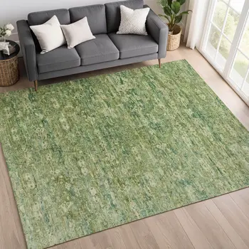 9' X 12' Olive Green And Sage Ikat Washable Indoor Outdoor Area Rug