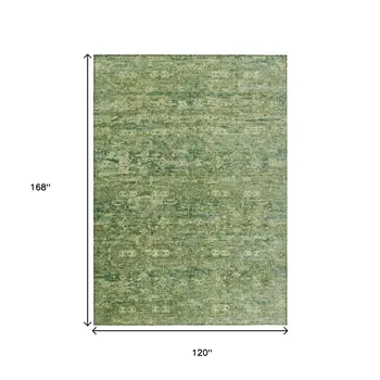 10' X 14' Olive Green And Sage Ikat Washable Indoor Outdoor Area Rug