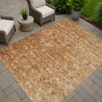 3' X 5' Chili Red And Brown Ikat Washable Indoor Outdoor Area Rug