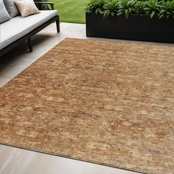 5' X 8' Chili Red And Brown Ikat Washable Indoor Outdoor Area Rug
