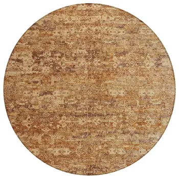 8' Chili Red And Brown Round Ikat Washable Indoor Outdoor Area Rug