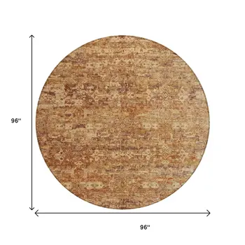8' Chili Red And Brown Round Ikat Washable Indoor Outdoor Area Rug
