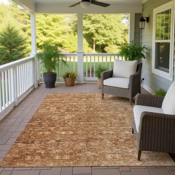 8' X 10' Chili Red And Brown Ikat Washable Indoor Outdoor Area Rug