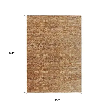 9' X 12' Chili Red And Brown Ikat Washable Indoor Outdoor Area Rug