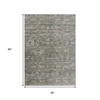3' X 5' Pewter And Silver Ikat Washable Indoor Outdoor Area Rug