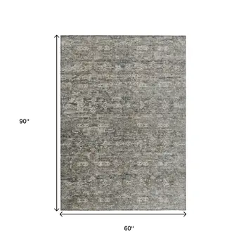 5' X 8' Pewter And Silver Ikat Washable Indoor Outdoor Area Rug