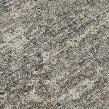 8' Pewter And Silver Round Ikat Washable Indoor Outdoor Area Rug