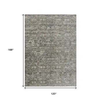 10' X 14' Pewter And Silver Ikat Washable Indoor Outdoor Area Rug