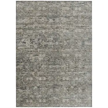 10' X 14' Pewter And Silver Ikat Washable Indoor Outdoor Area Rug