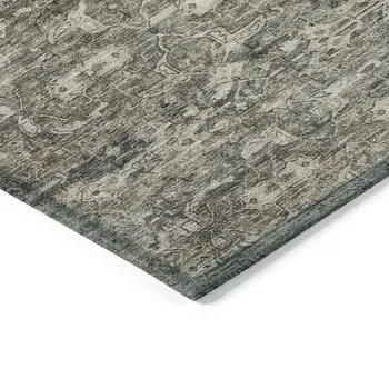 10' X 14' Pewter And Silver Ikat Washable Indoor Outdoor Area Rug