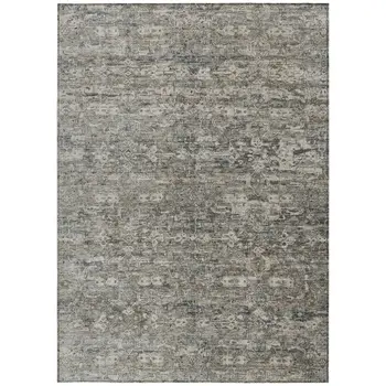 10' X 14' Pewter And Silver Ikat Washable Indoor Outdoor Area Rug