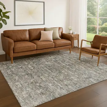 10' X 14' Pewter And Silver Ikat Washable Indoor Outdoor Area Rug