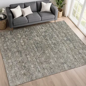 10' X 14' Pewter And Silver Ikat Washable Indoor Outdoor Area Rug
