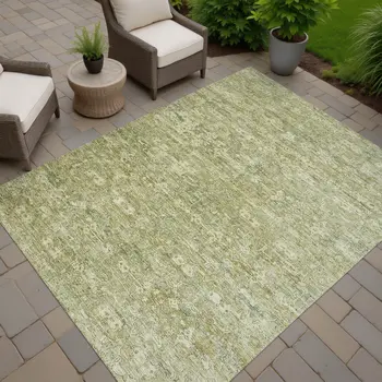 3' X 5' Sage And Ivory Ikat Washable Indoor Outdoor Area Rug
