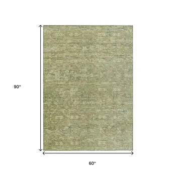 5' X 8' Sage And Ivory Ikat Washable Indoor Outdoor Area Rug