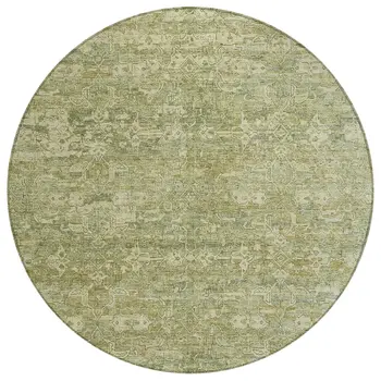 8' Sage And Ivory Round Ikat Washable Indoor Outdoor Area Rug
