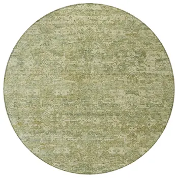 8' Sage And Ivory Round Ikat Washable Indoor Outdoor Area Rug