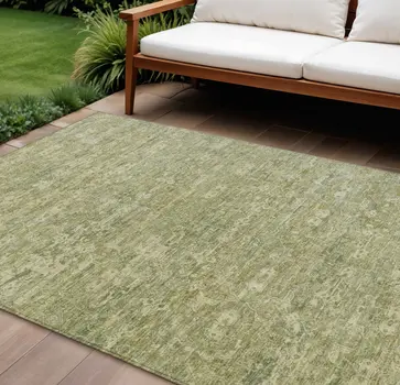10' X 14' Sage And Ivory Ikat Washable Indoor Outdoor Area Rug