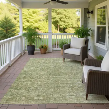 10' X 14' Sage And Ivory Ikat Washable Indoor Outdoor Area Rug