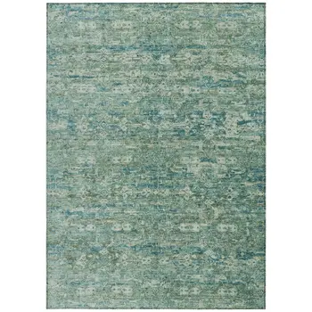 5' X 8' Teal Blue And Ivory Ikat Washable Indoor Outdoor Area Rug