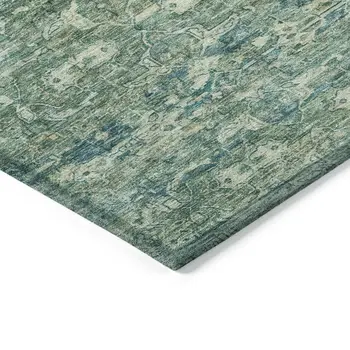 8' X 10' Teal Blue And Ivory Ikat Washable Indoor Outdoor Area Rug