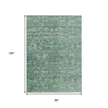 8' X 10' Teal Blue And Ivory Ikat Washable Indoor Outdoor Area Rug