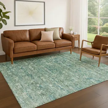 8' X 10' Teal Blue And Ivory Ikat Washable Indoor Outdoor Area Rug