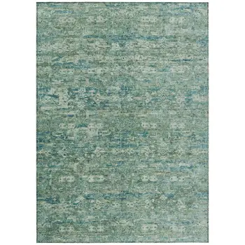 9' X 12' Teal Blue And Ivory Ikat Washable Indoor Outdoor Area Rug