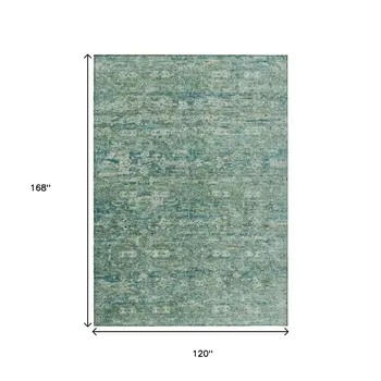 10' X 14' Teal Blue And Ivory Ikat Washable Indoor Outdoor Area Rug