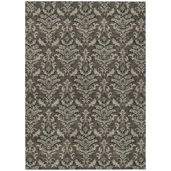 3' X 5' Chocolate Copper And Black Damask Washable Indoor Outdoor Area Rug