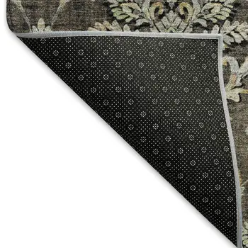 8' X 10' Chocolate Copper And Black Damask Washable Indoor Outdoor Area Rug