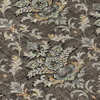 8' X 10' Chocolate Copper And Black Damask Washable Indoor Outdoor Area Rug
