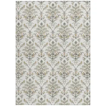 5' X 8' Ivory Copper And Gray Damask Washable Indoor Outdoor Area Rug
