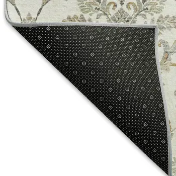 5' X 8' Ivory Copper And Gray Damask Washable Indoor Outdoor Area Rug
