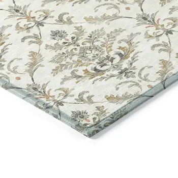 5' X 8' Ivory Copper And Gray Damask Washable Indoor Outdoor Area Rug