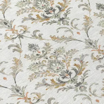 8' Ivory Copper And Gray Round Damask Washable Indoor Outdoor Area Rug