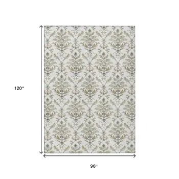 8' X 10' Ivory Copper And Gray Damask Washable Indoor Outdoor Area Rug